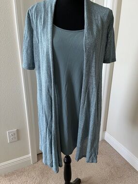 Eileen Fisher Light Slate Blue Layered Knit Duster with Tank